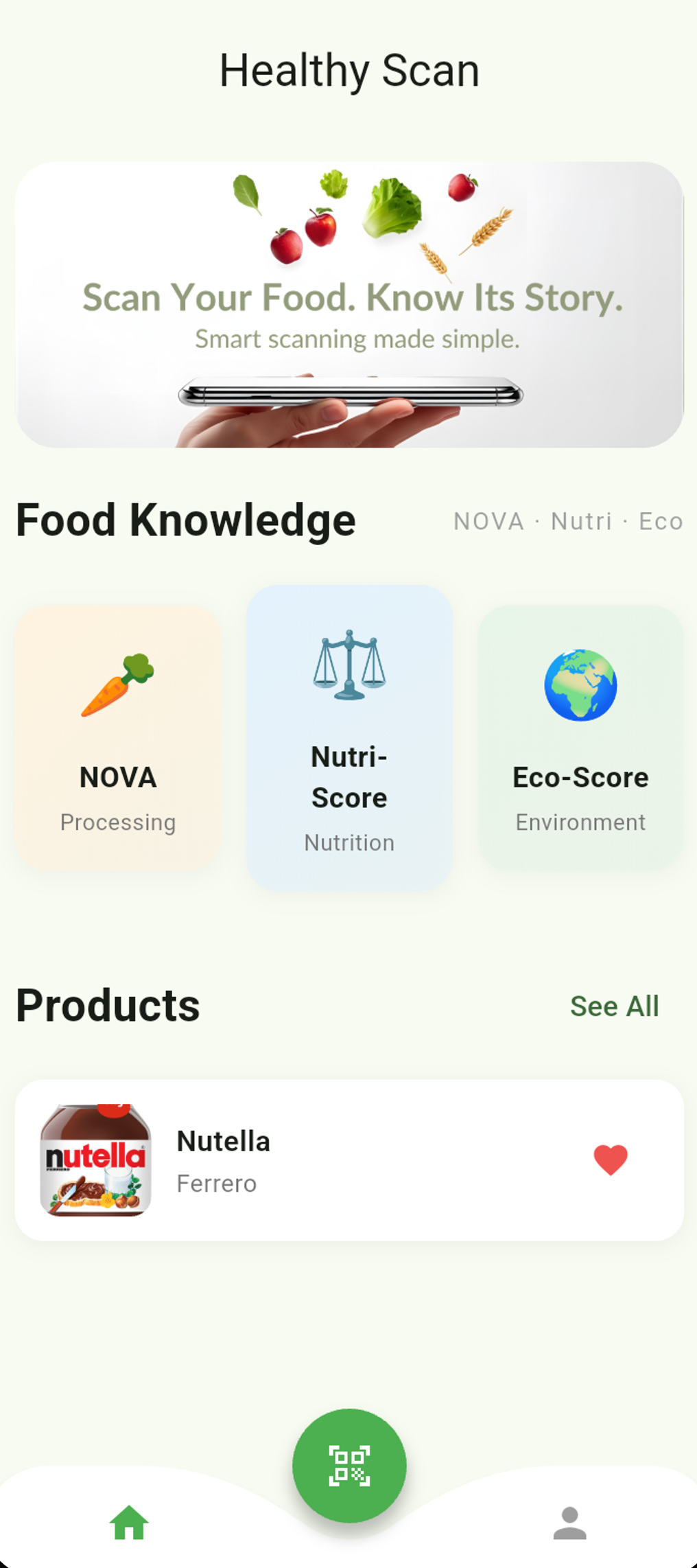 Healthy Scan home with score education cards and products