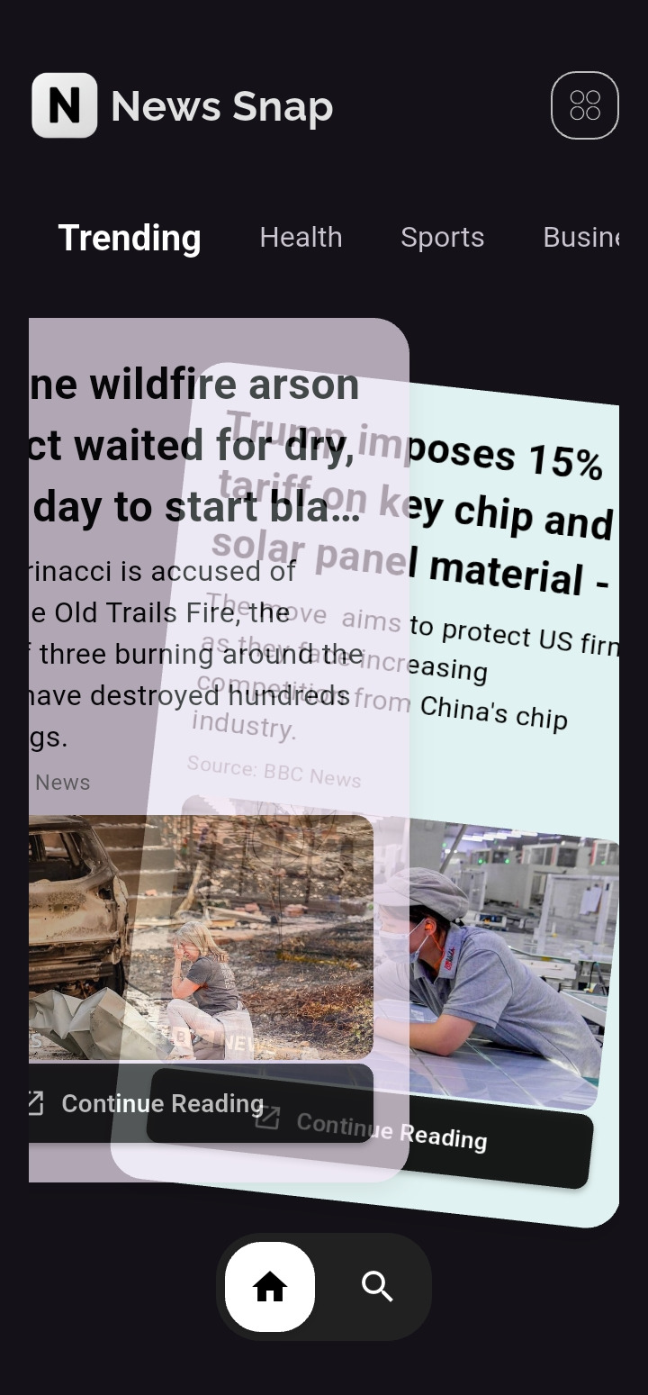 Swipeable news cards with different colors