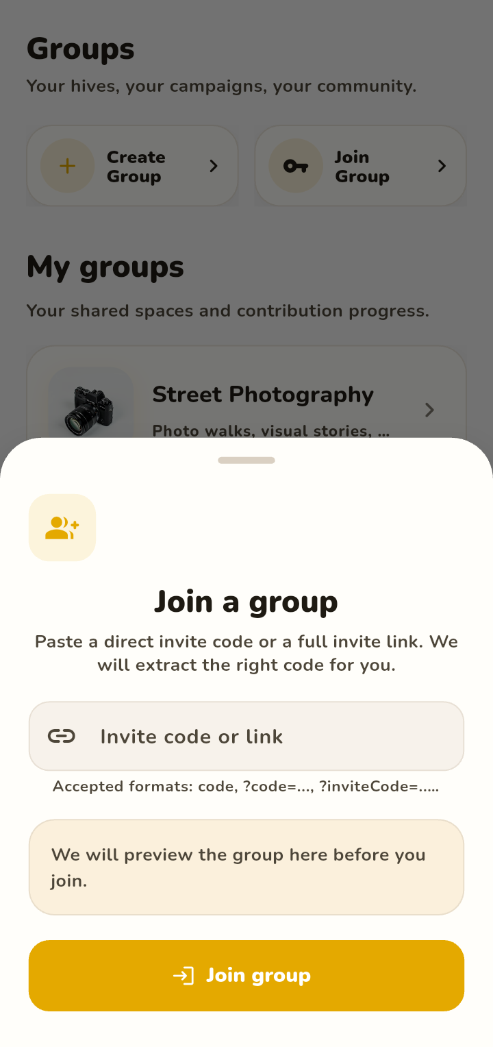 Join a group with invite code or link preview