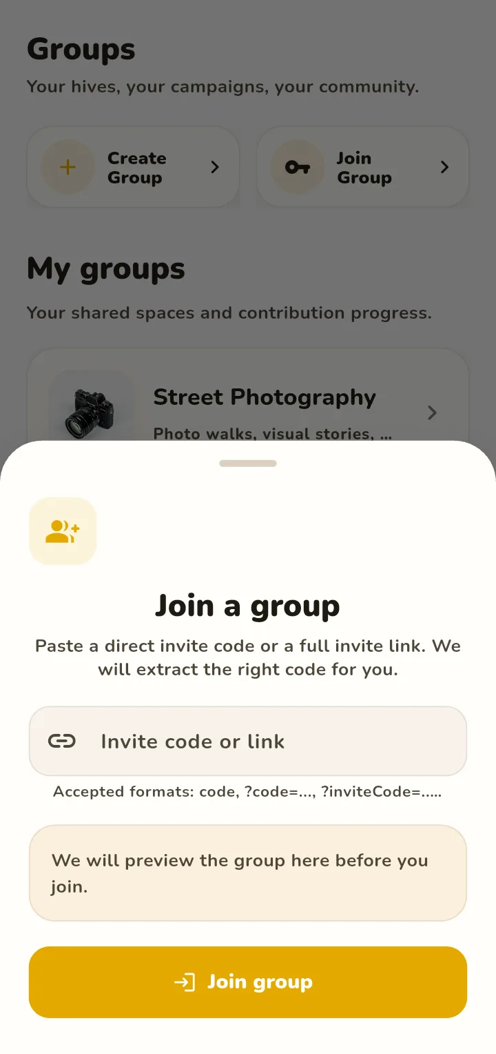 Join a group with invite code or link preview