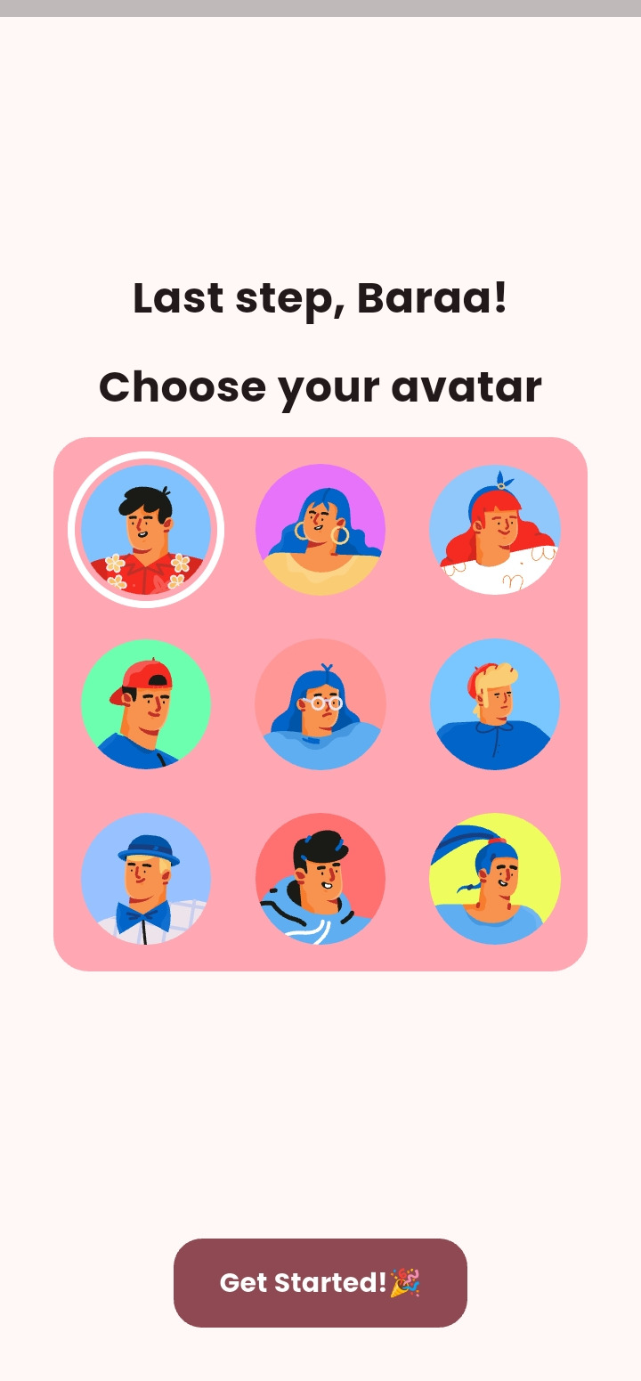 Choose avatar and get started