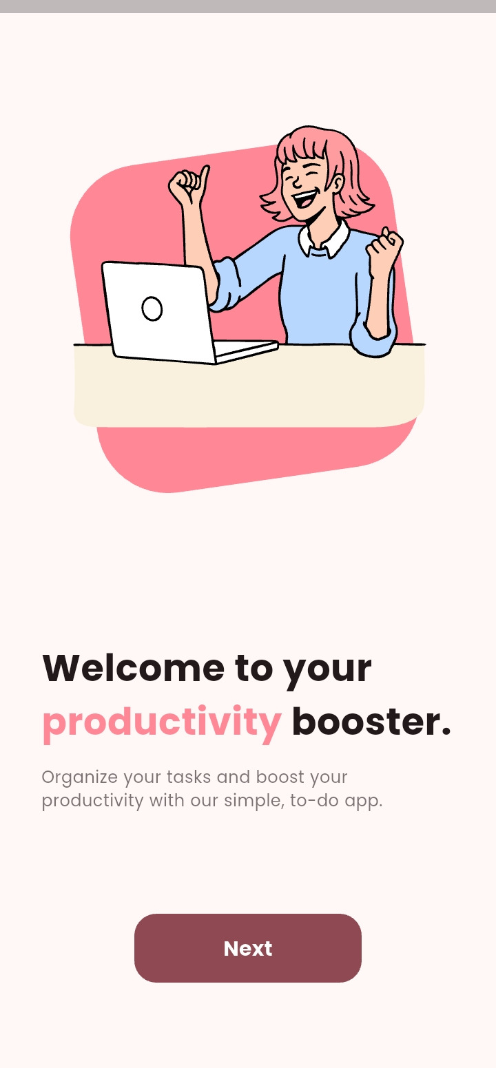 Welcome onboarding — productivity booster intro