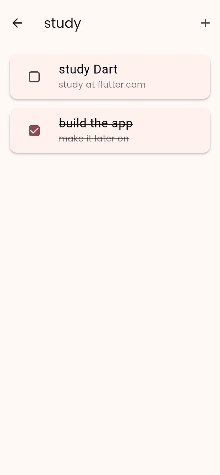 Study folder tasks with checkbox complete states